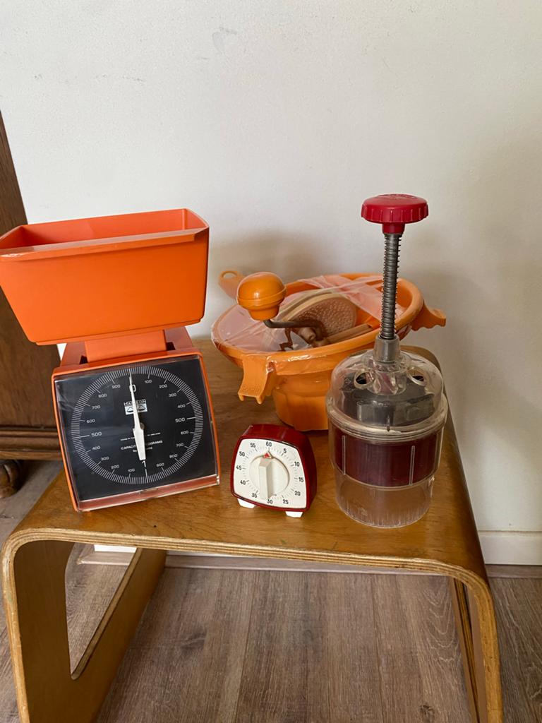 Jaren '70 Oranje Keukenbenodigdheden Set - Space Age Stijl, Ophalen of Verzenden