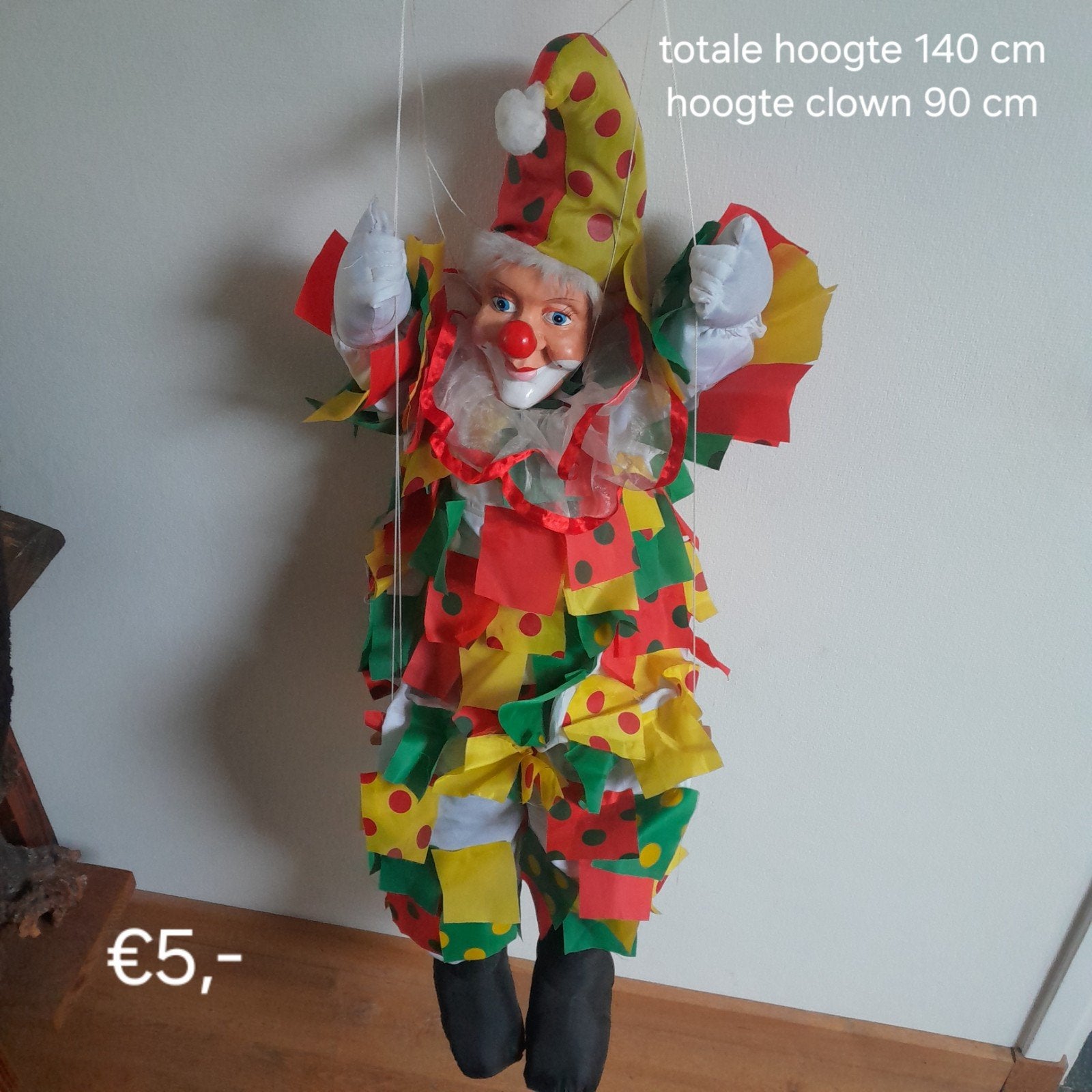 Grote kleurrijke clown pop / schommel - 90 cm hoog, Ophalen of Verzenden, Gebruikt