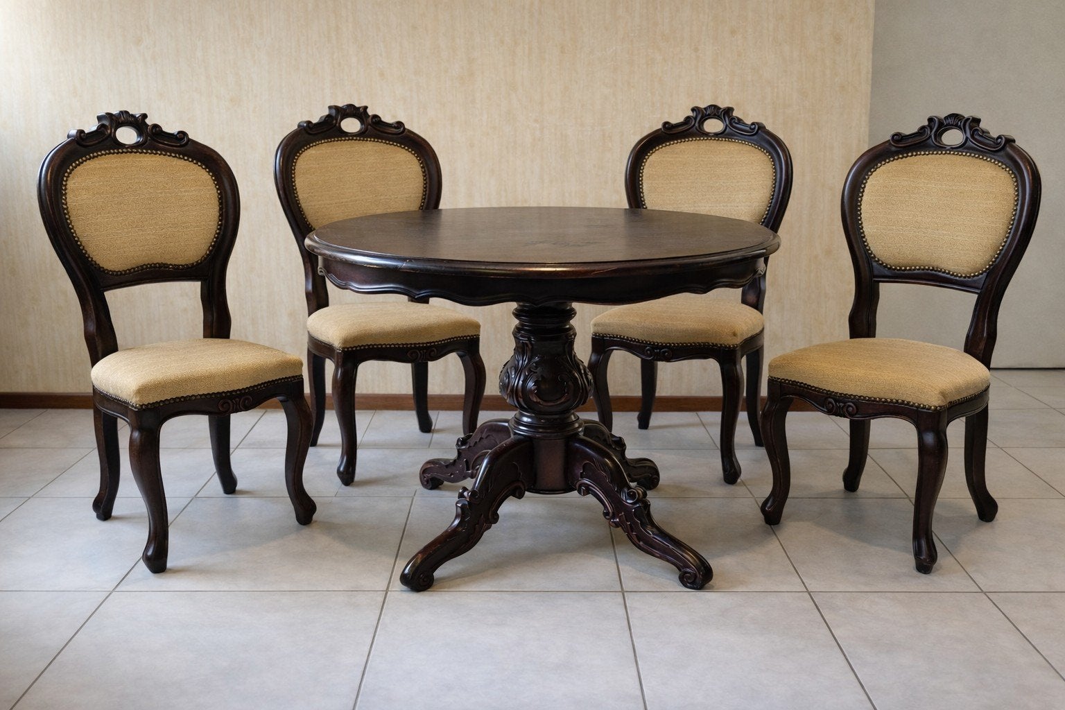 Vintage Eetkamerset: Ronde Tafel en 4 Stoelen, Ophalen