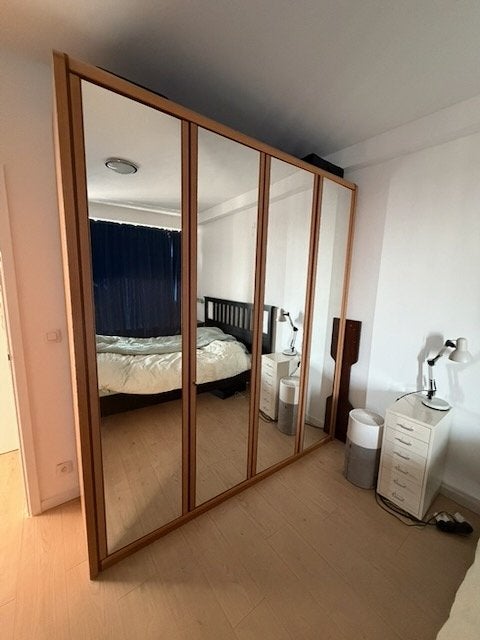 Origineel Hülsta dubbele klerenkast met 4 spiegeldeuren, Ophalen, Met deur(en), Gebruikt, 200 cm of meer