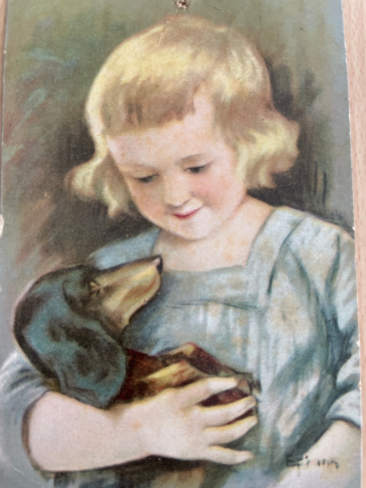 Oude Gelukwenskaart: Meisje met Teckel (1926), Ophalen of Verzenden, 1920 tot 1940, Gelopen