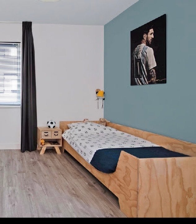 Houten underlayment bed met nachtkasje lattenbodem, 85 tot 100 cm, Gebruikt, Ophalen of Verzenden, Lattenbodem