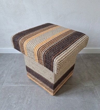 Vintage, retro Poef - Bruin/ Beige Gestreept, Sba, Minder dan 50 cm, 1103bg, Vierkant