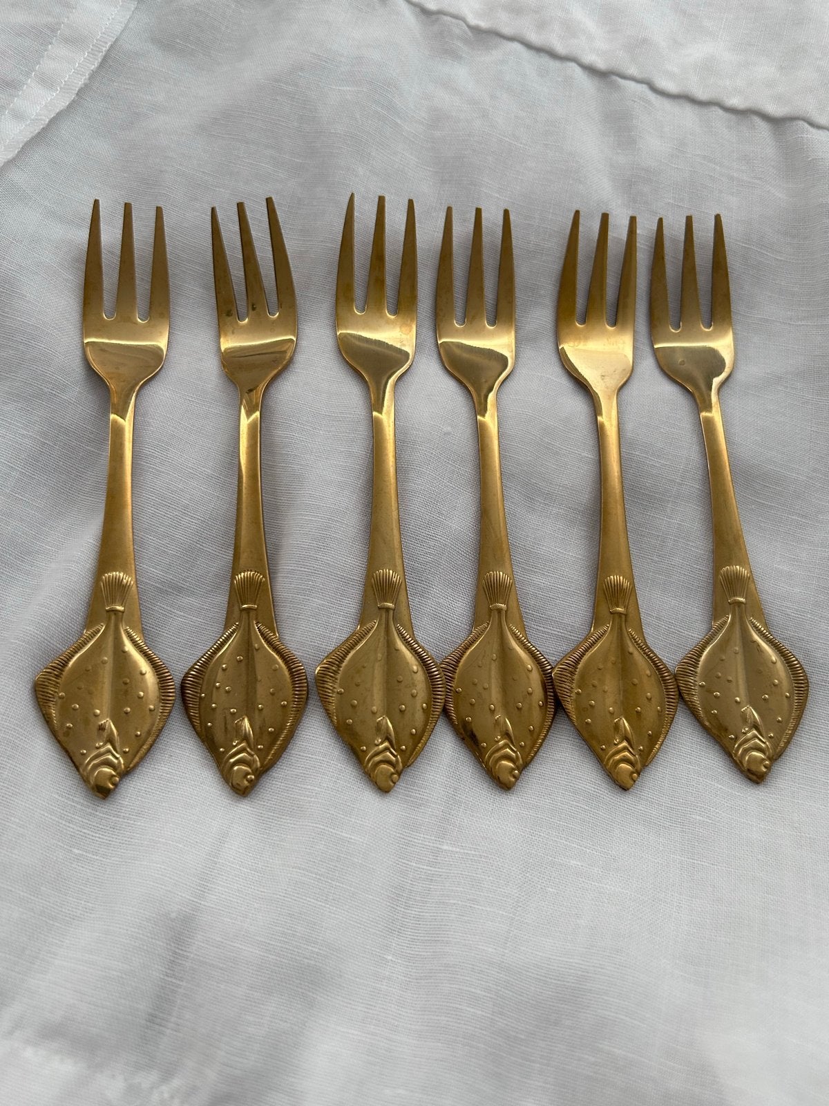 Set van 6 Gouden Vorkjes Als nieuw, Bestekset, Ophalen of Verzenden, Zo goed als nieuw, Rvs of Chroom
