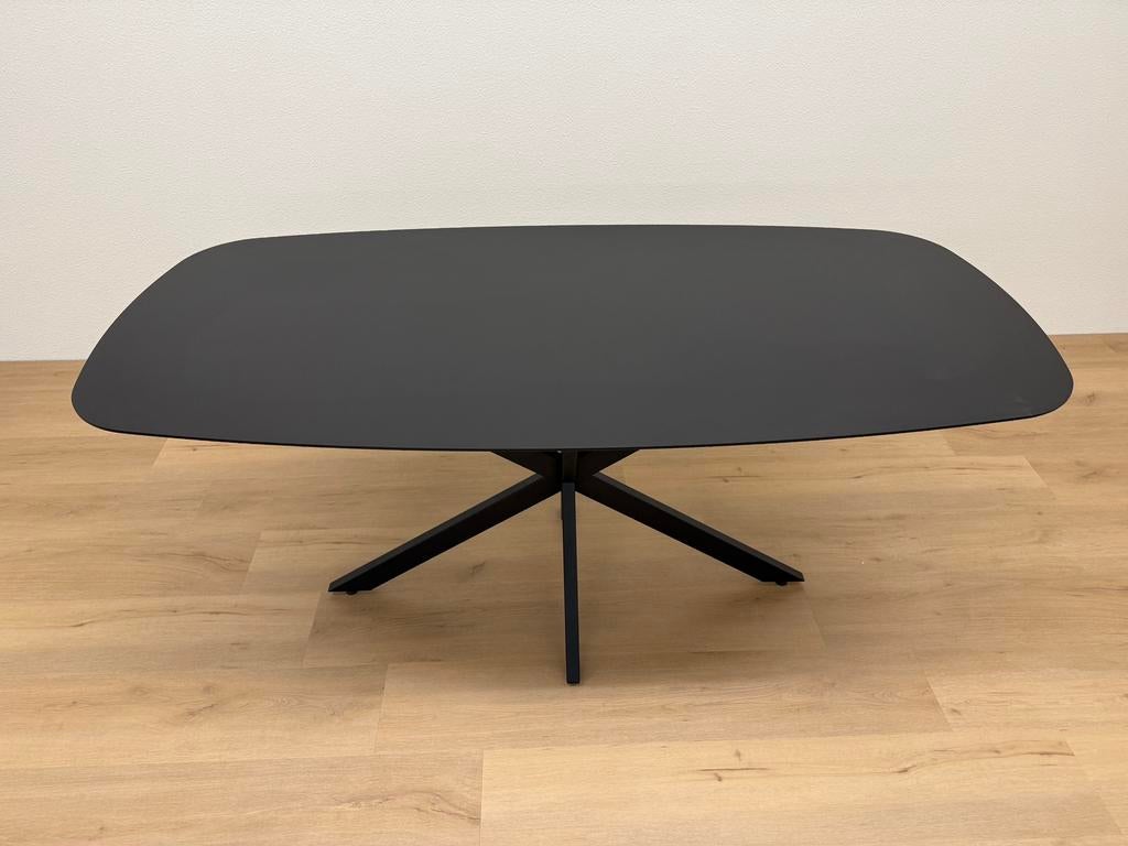 Deens ovale eettafel HPL Zwart 180x90 - Direct Leverbaar, Zo goed als nieuw, 150 tot 200 cm, Ovaal, Info@betaalbaar-design.nl