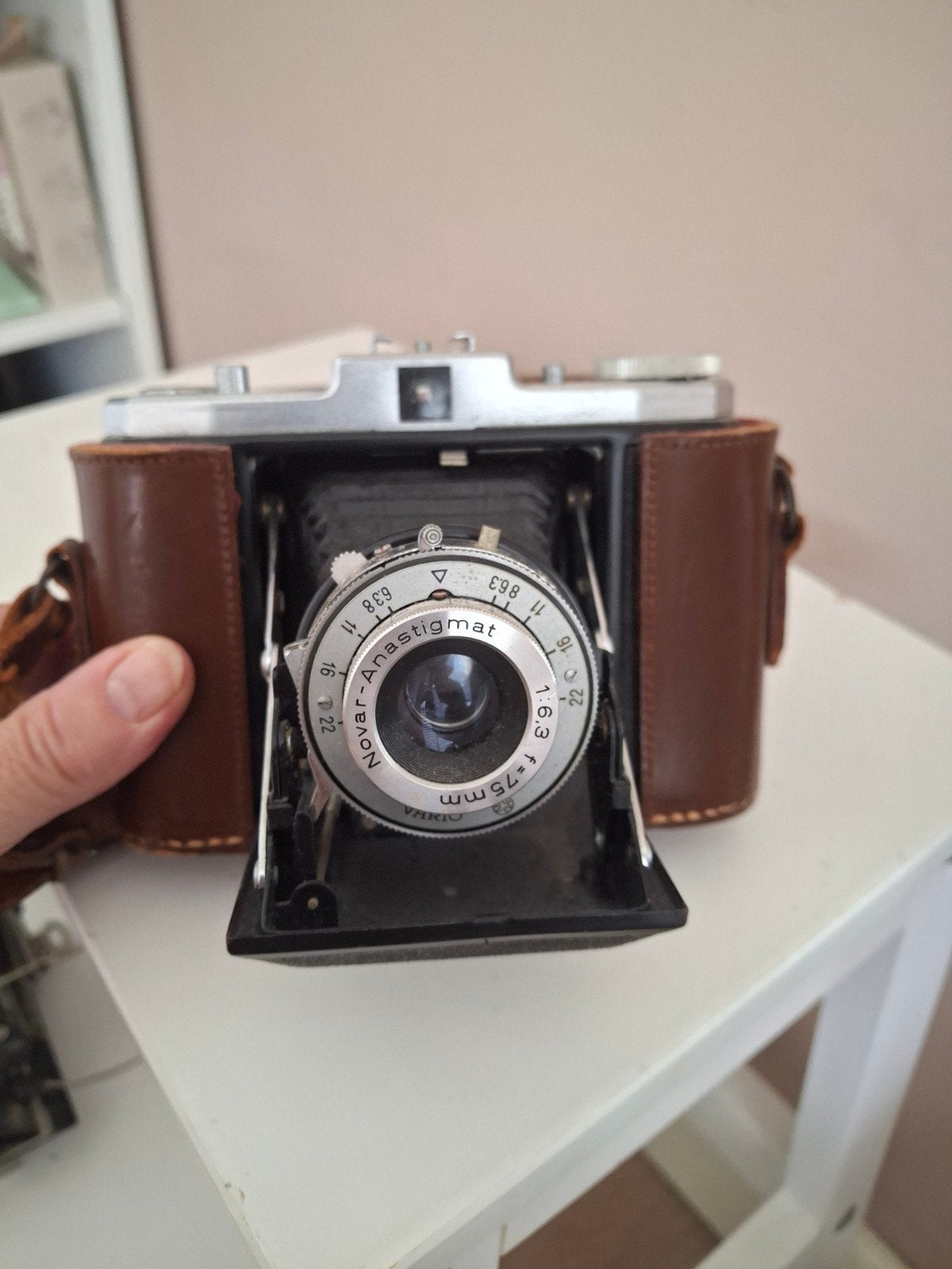 Vintage Zeiss Ikon Nettar camera met lederen tas, Ophalen of Verzenden, Gebruikt, Compact, Overige Merken