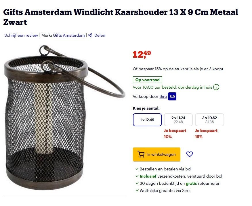 Gifts Amsterdam Windlicht Kaarshouder 13 X 9 Cm Metaal Zwart, ., Zwart, Nieuw, Ophalen of Verzenden