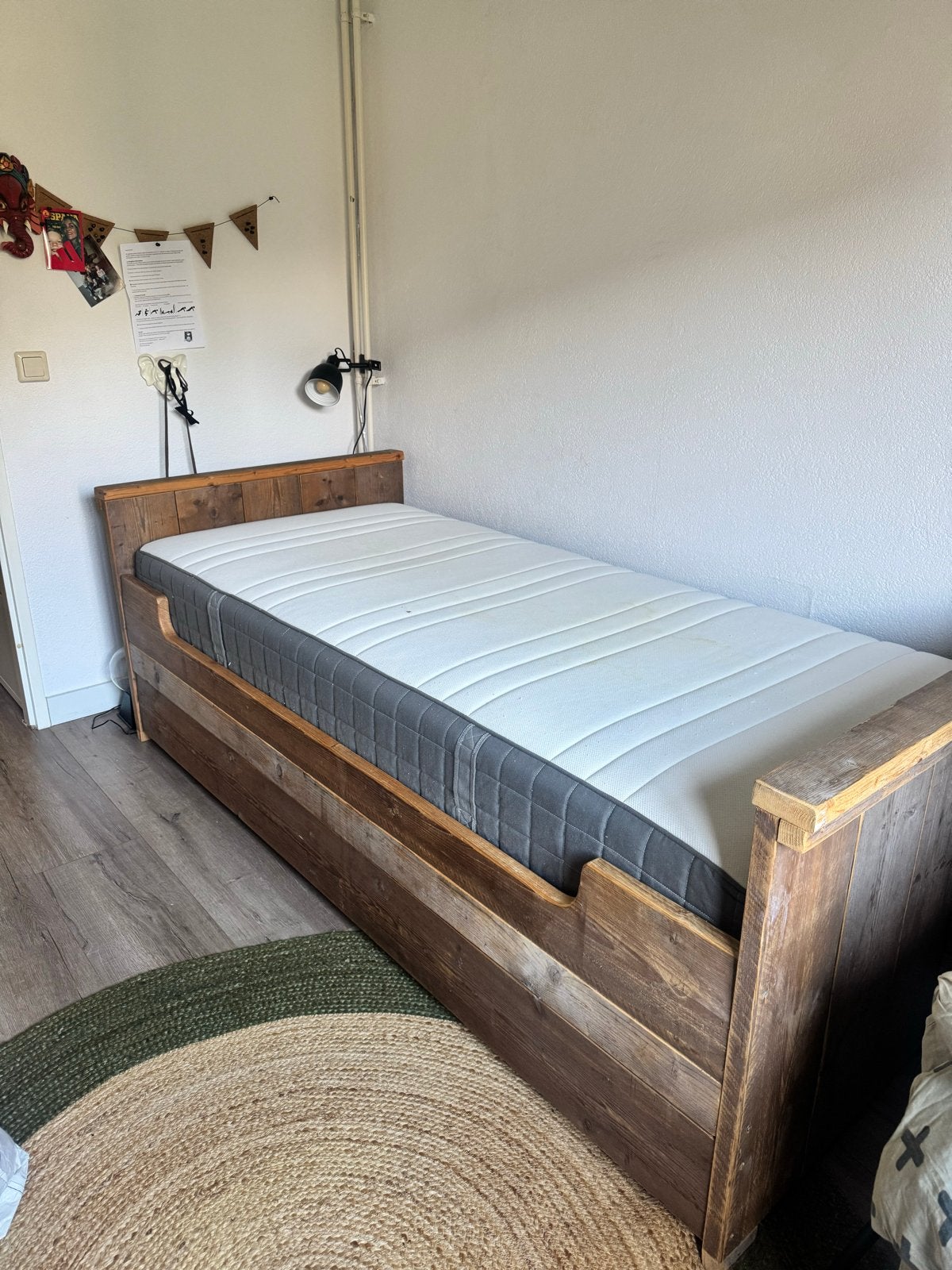 Steigerhouten eenpersoonsbed met lattenbodem, Ophalen, Gebruikt, 90 cm, Eenpersoons