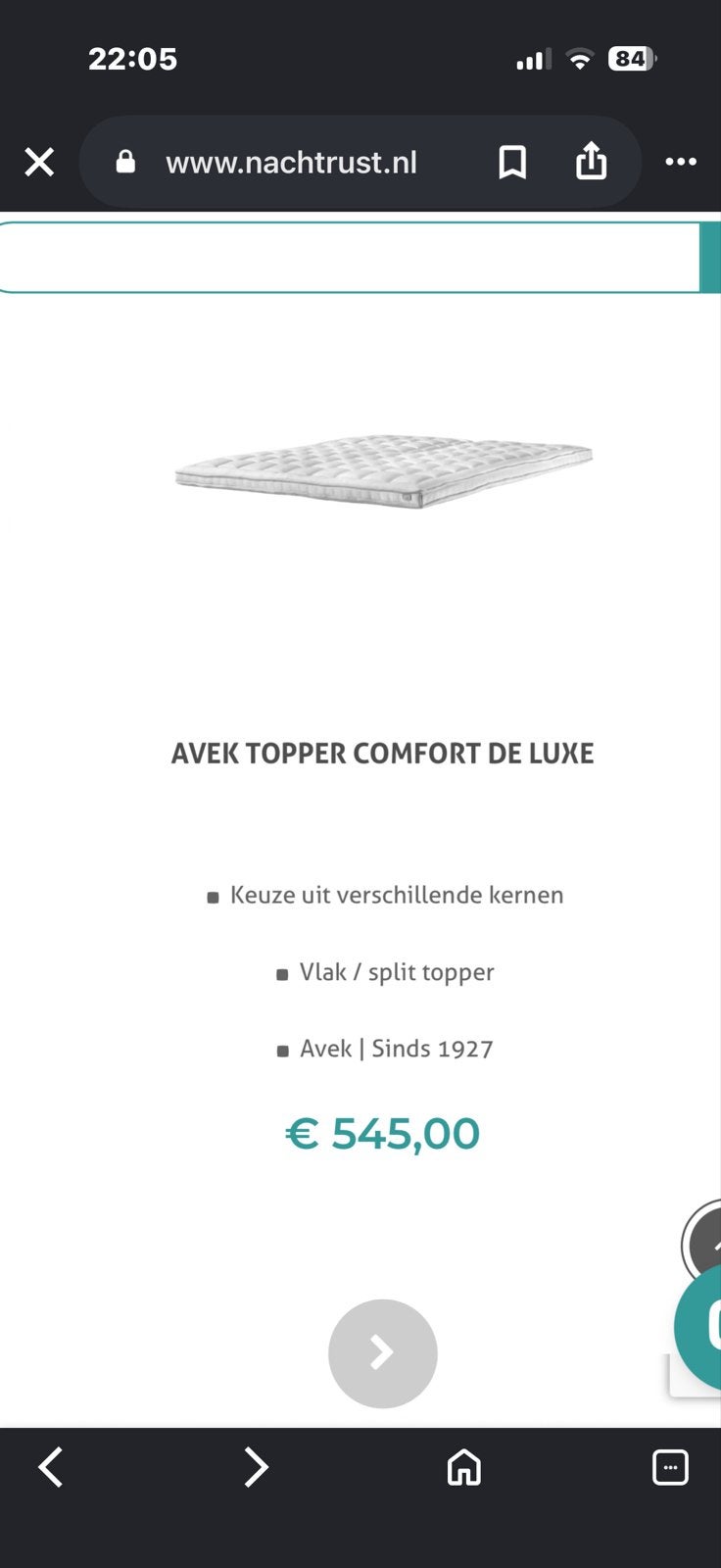Topper 180x210 cm voor bovenop gewoon matras, 210 cm, Tweepersoons, Ophalen of Verzenden, Zo goed als nieuw