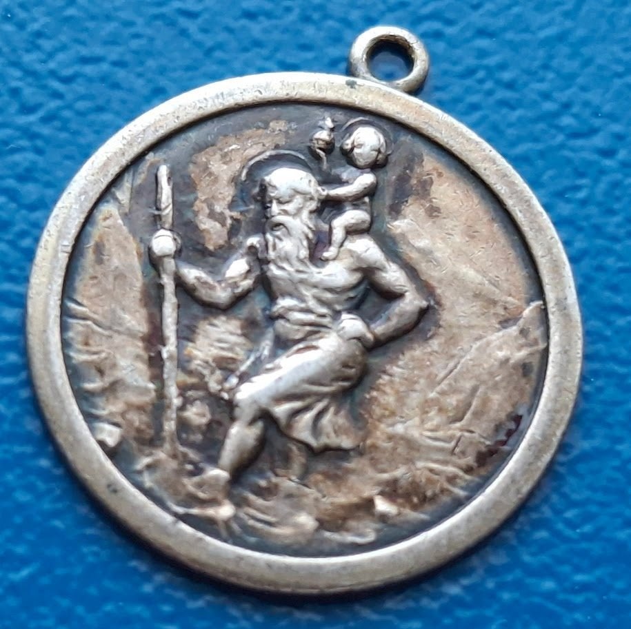 Vintage religieuze medaille Sint-Christoffel, Verzenden, Zilver, Buitenland