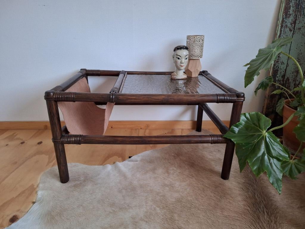 Manou rotan salontafel, 50 tot 100 cm, Bohemian, Zo goed als nieuw, Rechthoekig