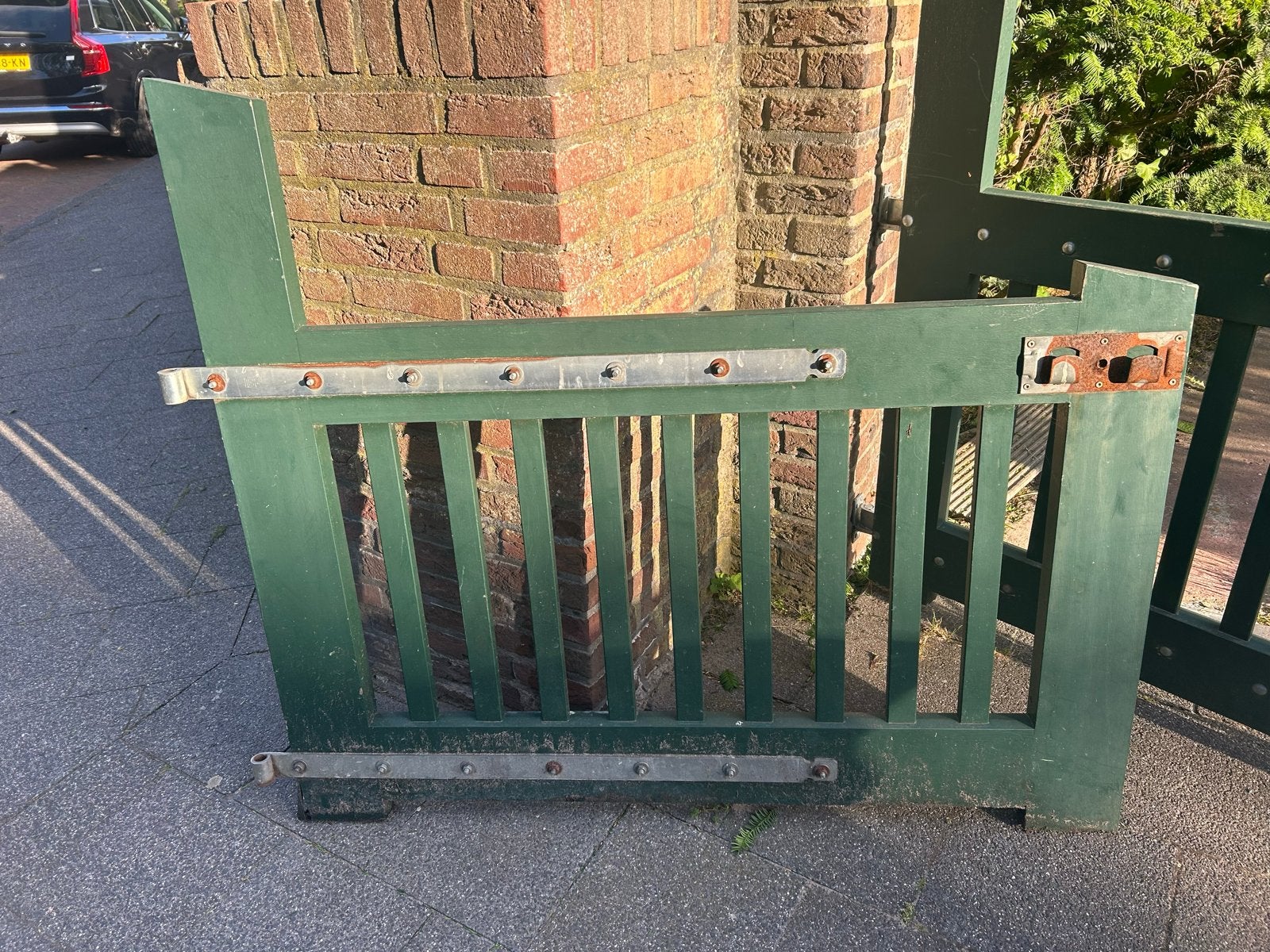 Robuust groen houten tuinhek met poort, Tuin en Terras, Ophalen, Met poort, Gebruikt, Tuinhek
