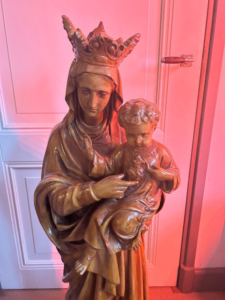 Prachtig kerkbeeld Maria met kindje Jezus, gips 107 cm!, Ophalen