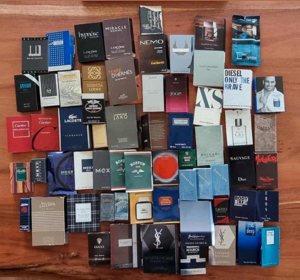 63 parfumproefjes herenparfum, Ophalen of Verzenden, Zo goed als nieuw, Proef of Tester, Gevuld