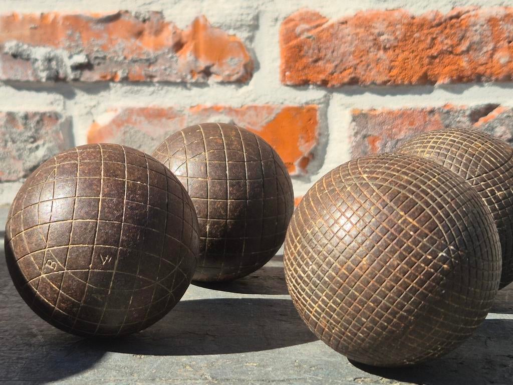 Antieke Set Boules Lyonnaises – Petanque Set/Duo, 1930-'50, Antiek en Kunst, Ophalen of Verzenden