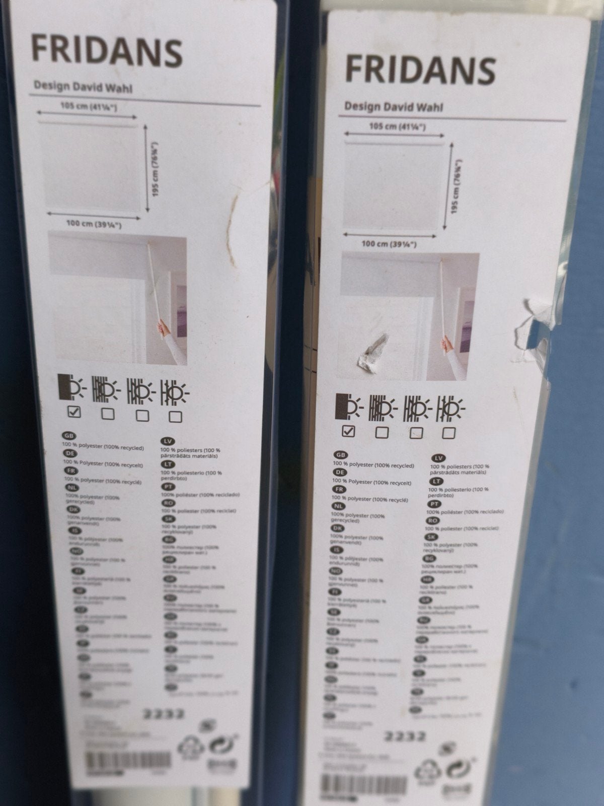 2x IKEA FRIDANS Verduisterend Rolgordijn 100x195 cm, Huis en Inrichting, Verduisterend, Wit, Nieuw, Ophalen of Verzenden