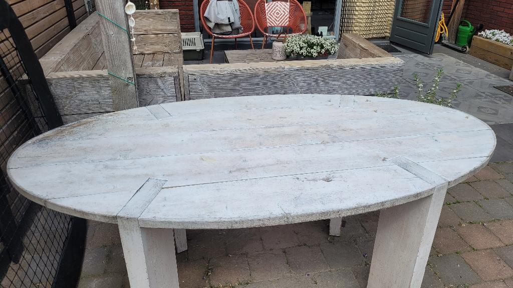 Houten ovale tuintafel, Tuin en Terras, Tuintafels, Ophalen, Gebruikt, Ovaal, Hout