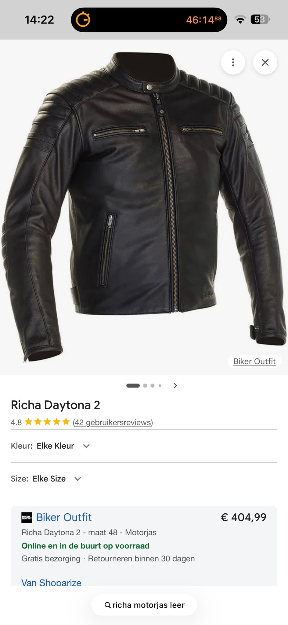 Richa Daytona 2 Leren Motorjas - Maat D 46 / UK 36, Ophalen of Verzenden, Tweedehands, Heren, Jas | leer