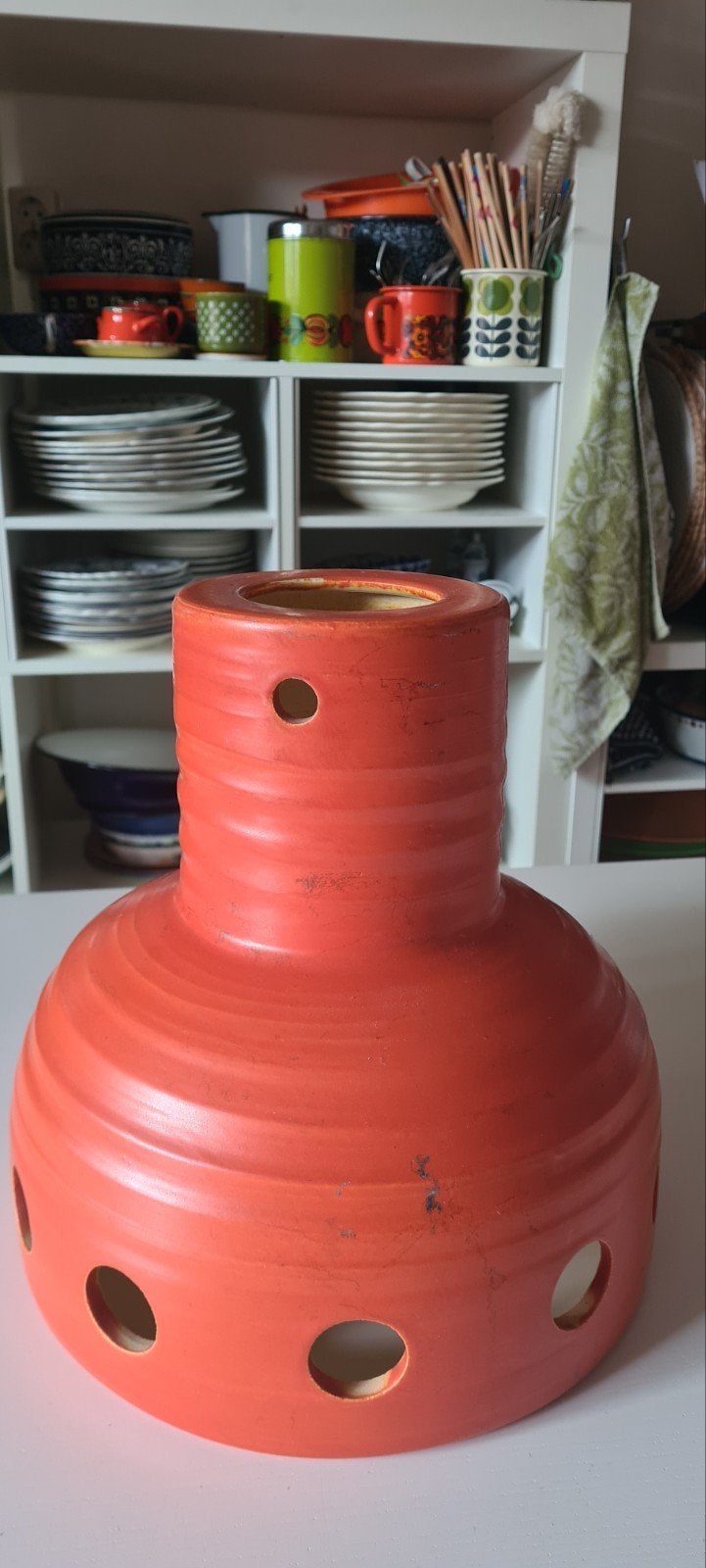 retro keramisch aardewerken oranje hanglamp, Ophalen, Gebruikt, Steen/keramiek, Jaren 70