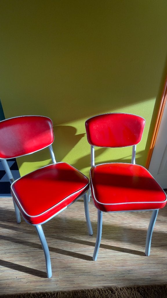 Set van 2 reproductie American Vintage stoeltjes jaren '50, Huis en Inrichting, Twee, Rood, Ophalen, American Vintage, Fifties, Retro