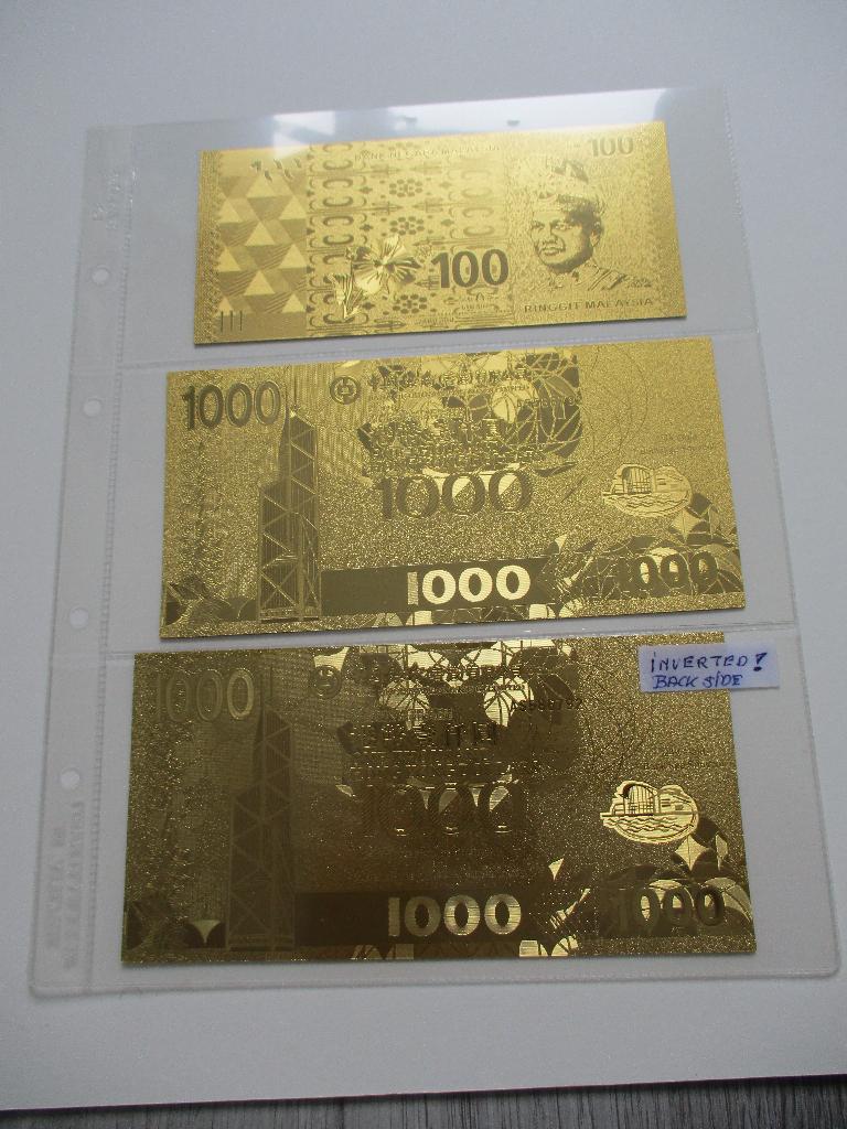 3 Fantasy goldfoil replica's Hong Kong & Malaysia MISPRINT, Verzenden, Zuidoost-Azië