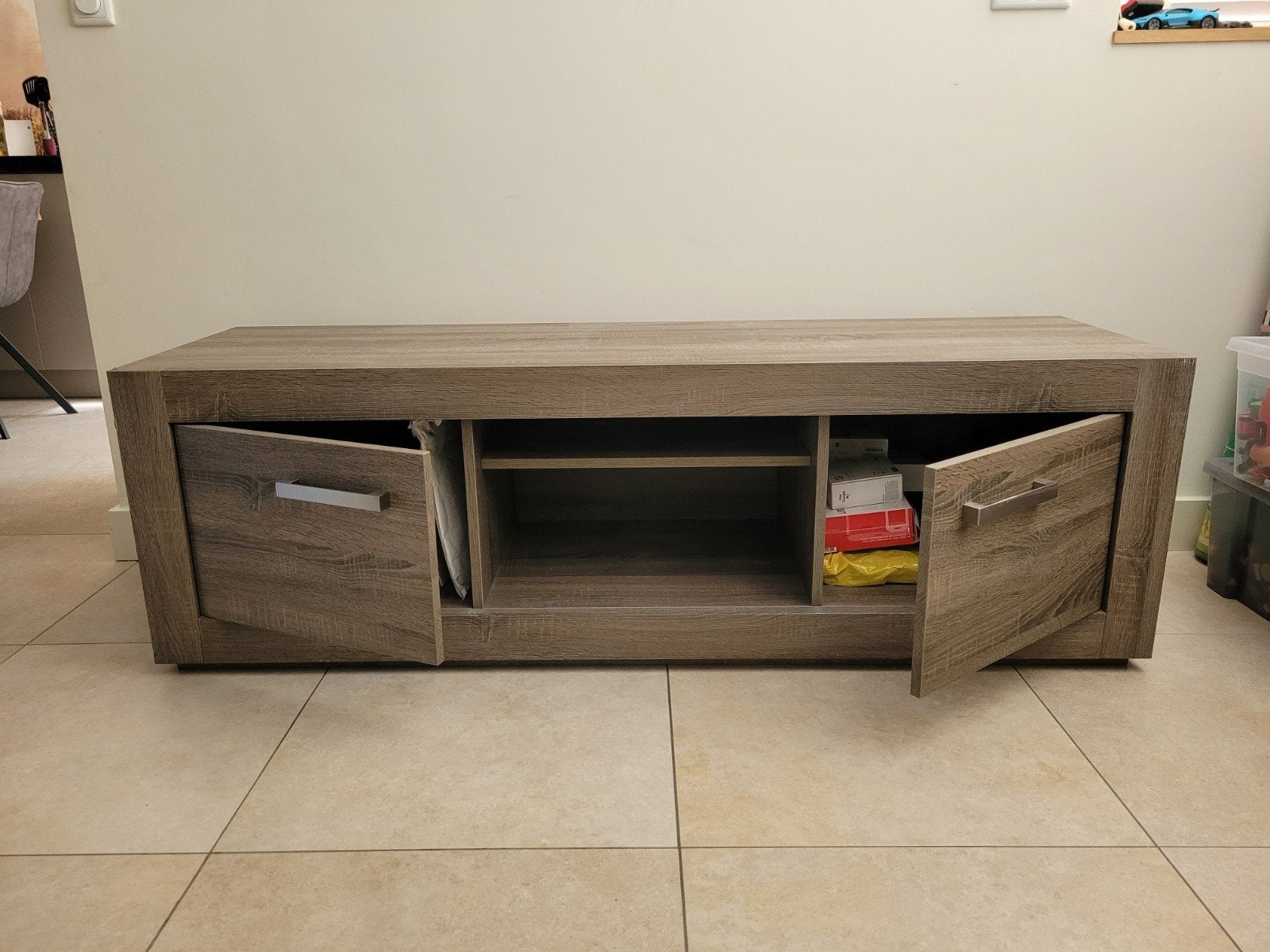 Moderne TV-meubel en vitrinekast set, Ophalen, Gebruikt, Glas, 150 tot 200 cm