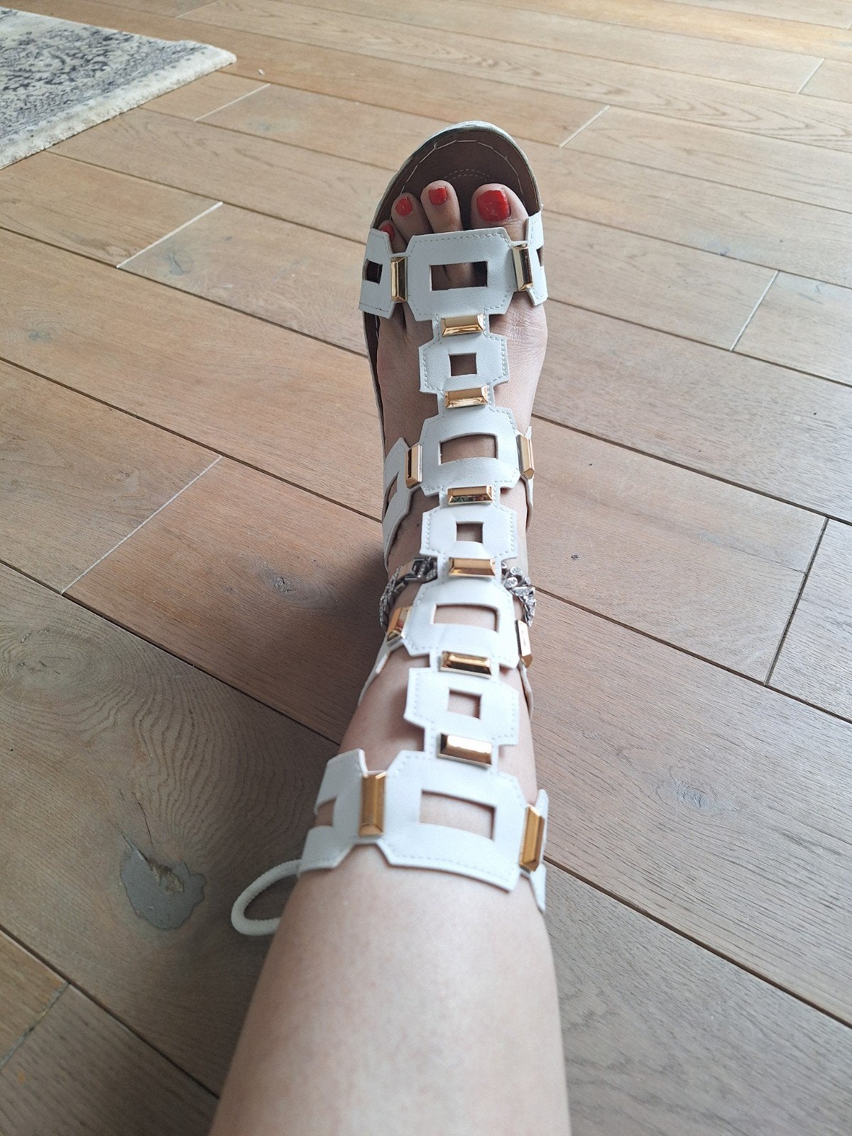 Witte Gladiator Sandalen met Gouden Details - Maat 39, Ophalen of Verzenden, Gedragen, Wit, Sandalen of Muiltjes