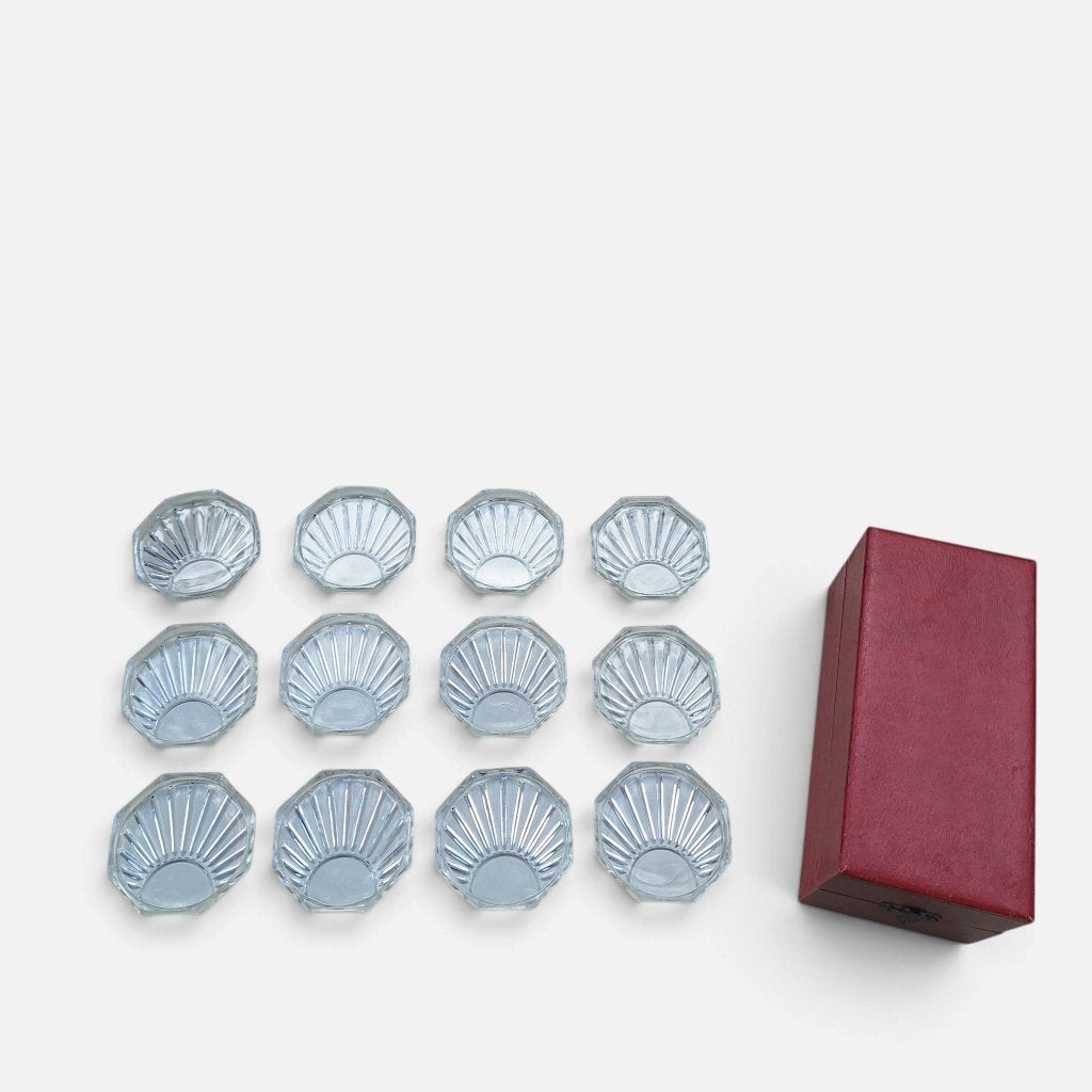 Set van 12 vintage glazen onderzetters - schelp schaaltjes, Ophalen of Verzenden