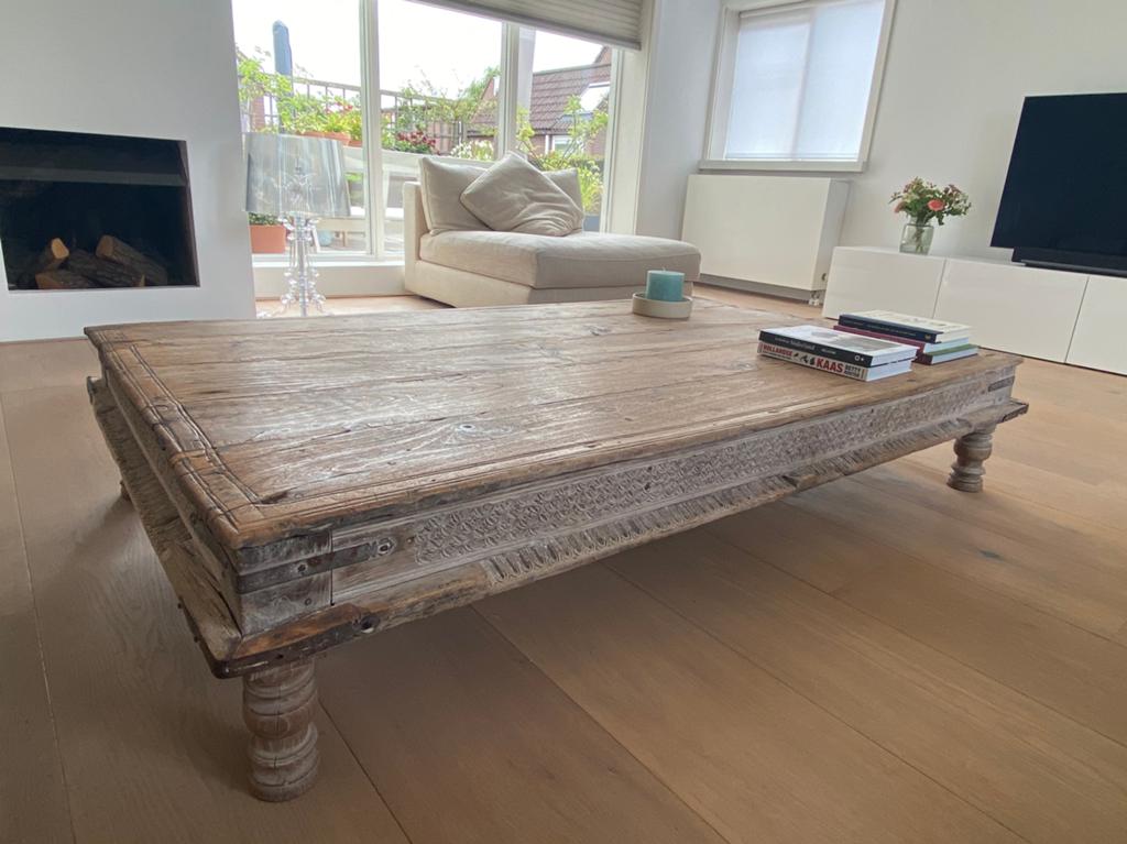 Unieke Indiase oud houten salontafel 170x100x33 cm, Ophalen