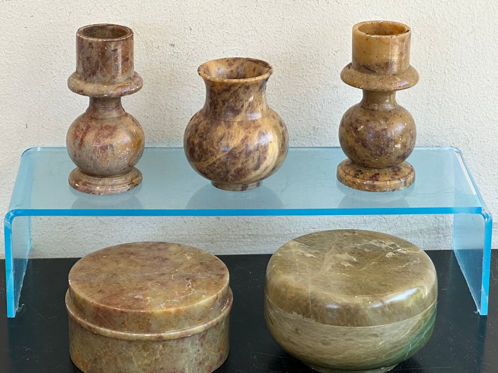 Oud Aziatisch speksteen 5 delig 1 koop, Ophalen of Verzenden, Gebruikt