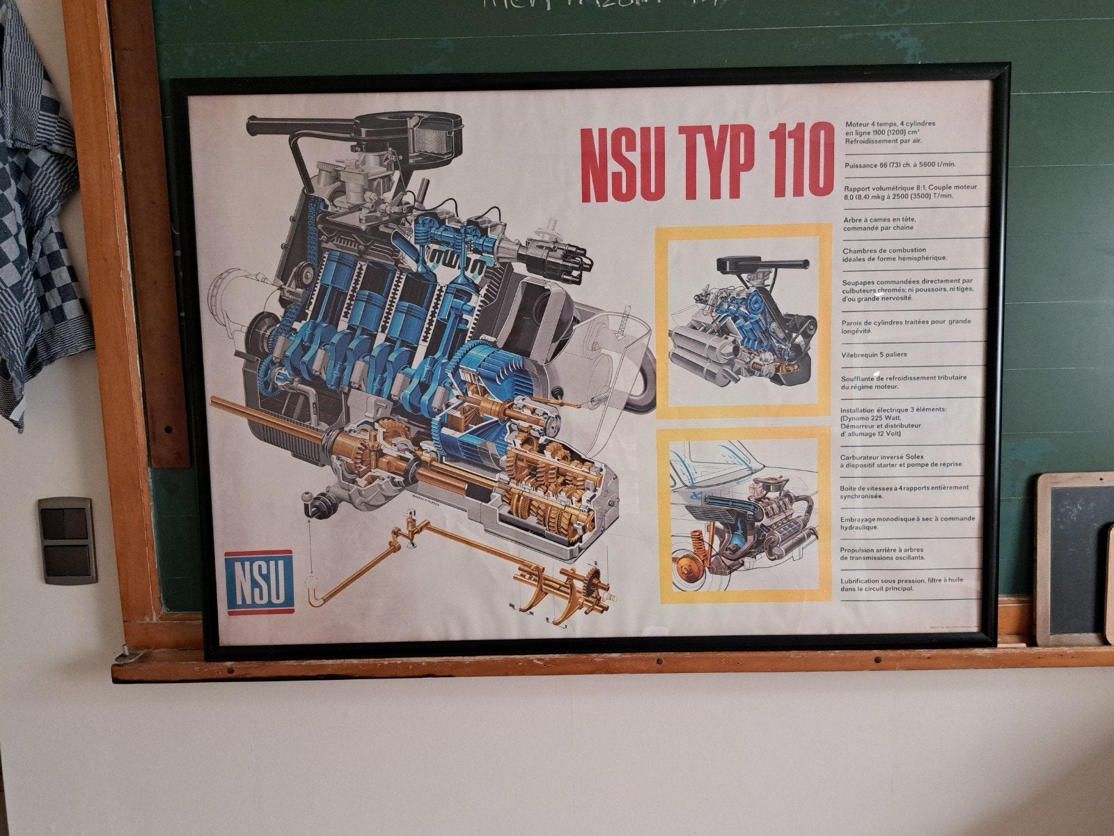 NSU Motor doorsnede-tekening - A0 - 85x120cm topreproductie, Deurposter of groter, Rechthoekig Liggend, Nieuw, Ophalen of Verzenden