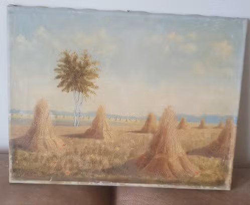 Schilderij hooiland met korenschoven J.W. Pranger, Ophalen
