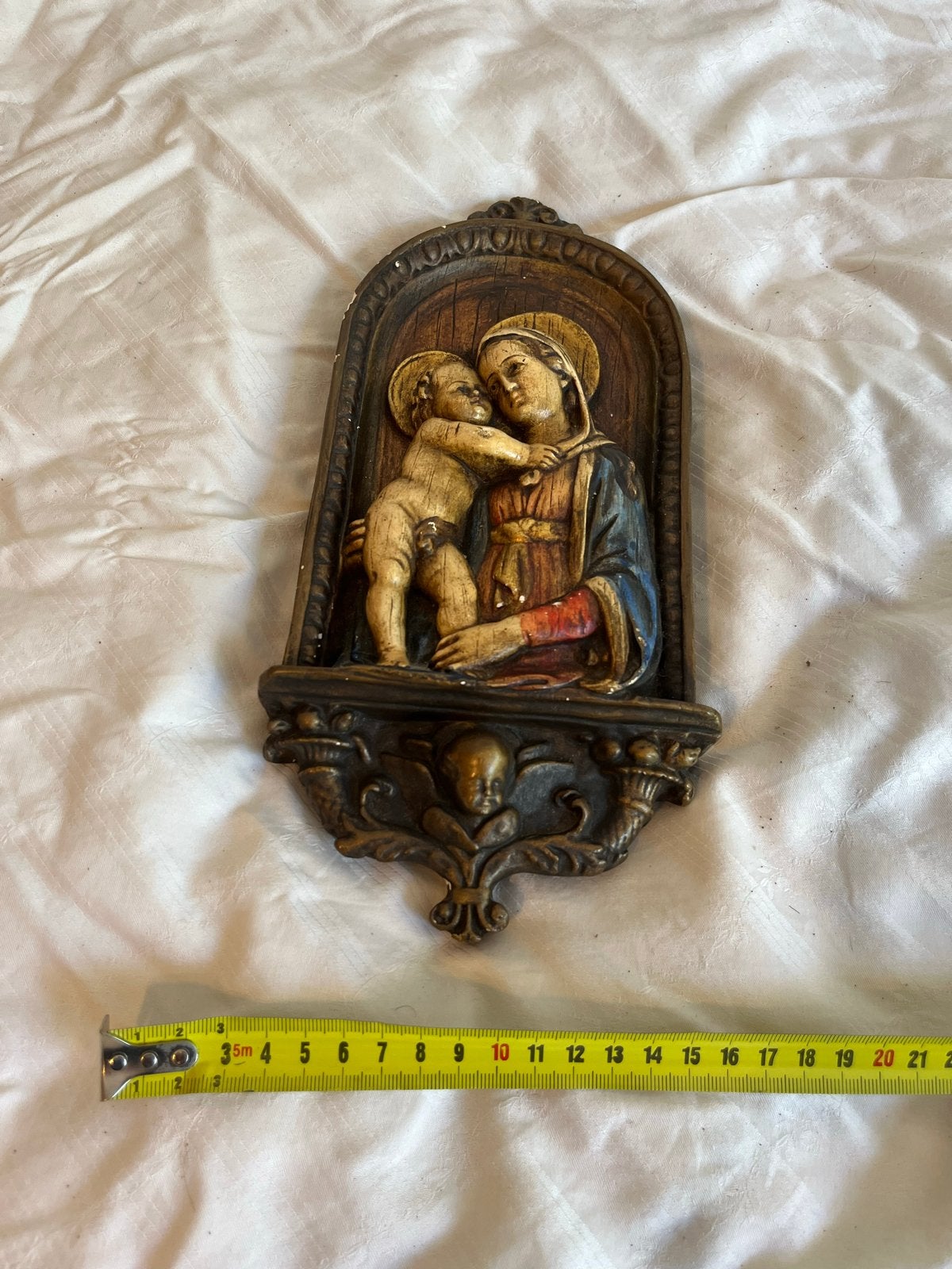 Antiek Mariabeeld met Kind Jezus - Wanddecoratie, Antiek en Kunst, Ophalen