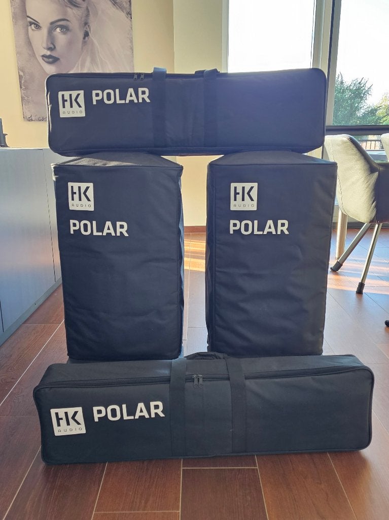 HK Audio Polar 12 PA set - Als nieuw - incl. wheel boards, Speakerset, Zo goed als nieuw, AUX-ingang, Ophalen