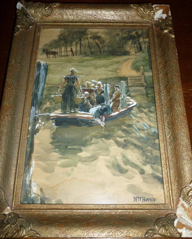Aquarel - 1890 - Mathieu HORRIX - Overzetveer Arnemuiden, Ophalen, Maritiem / water, Realistisch, Gesigneerd