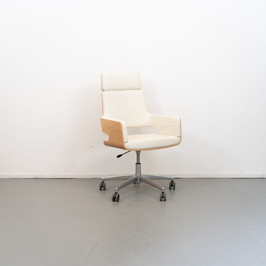 Thonet S845 Bureaustoel Hout/Creme Leer, Niet ingevuld, Zo goed als nieuw, Niet ingevuld, Niet ingevuld