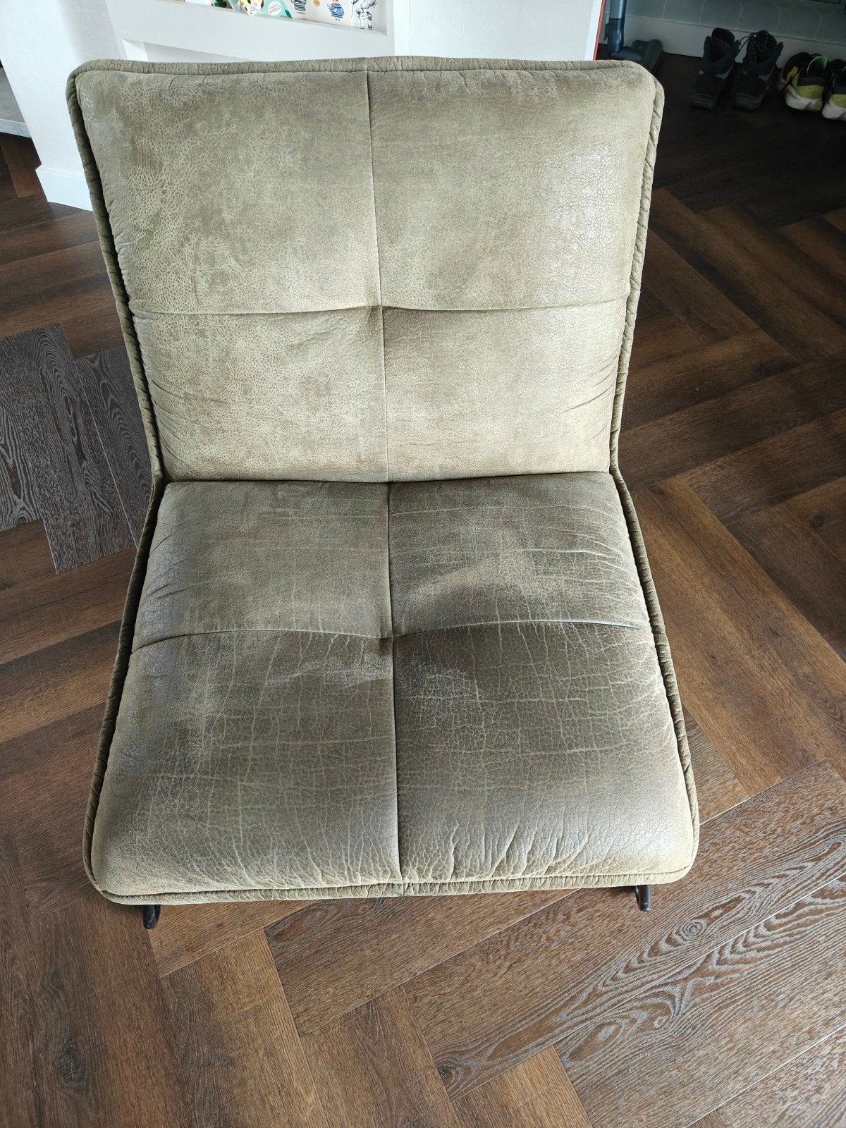 Grote leren groene stoel, Huis en Inrichting, Fauteuils, Ophalen, Gebruikt, 75 tot 100 cm, Leer