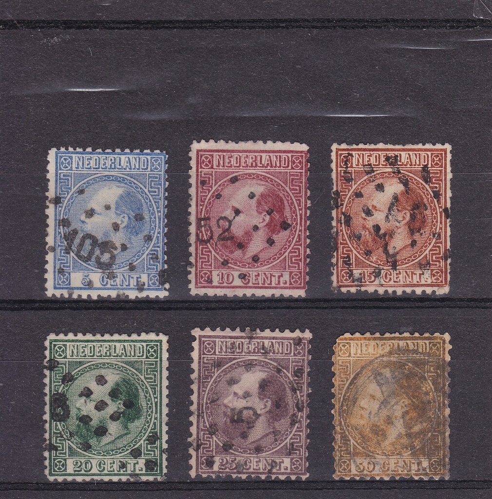 34. 1867-1868, Koning Willem III,  nrs. 7 - 12,  gebruikt., Verzenden, T/m 1940, Gestempeld