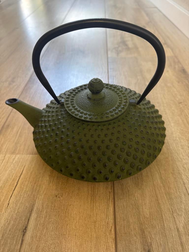 Groene gietijzeren theepot - Japanse stijl, Theepot/fluitketel, Groen, Ophalen of Verzenden, Zo goed als nieuw
