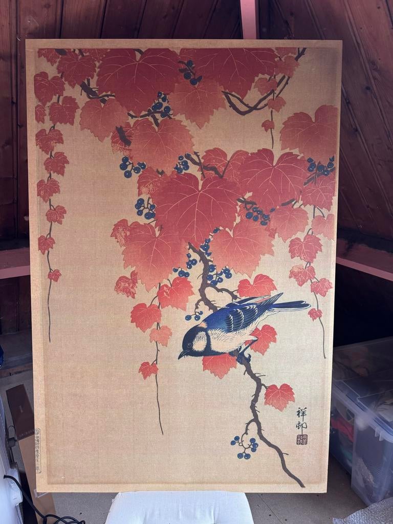 Ohara Koson print "Great Tit On Paulownia Branch", Ophalen