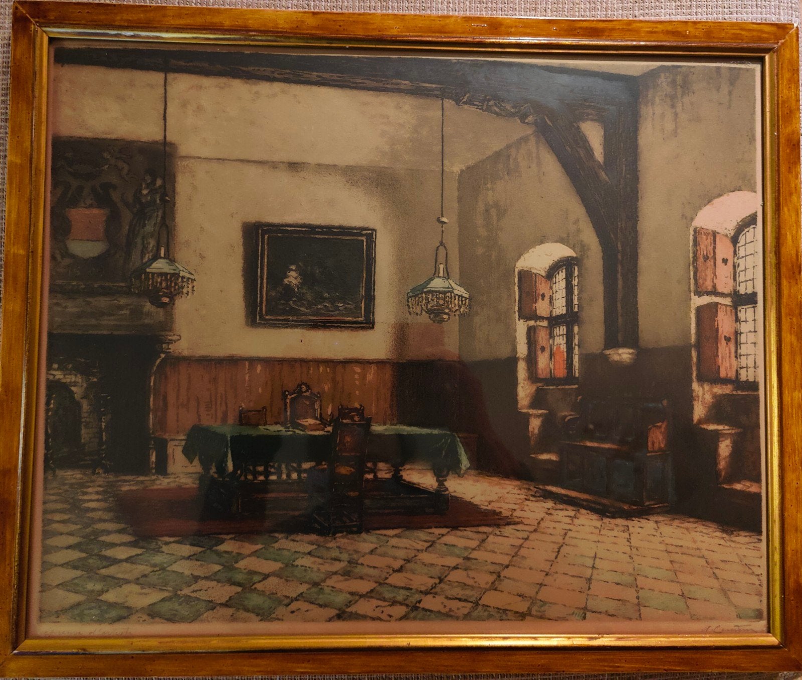 Zeer oud Belgisch schilderij, interieur, 45x55 cm, Dagelijks leven, 55 cm, Gesigneerd, 45 cm