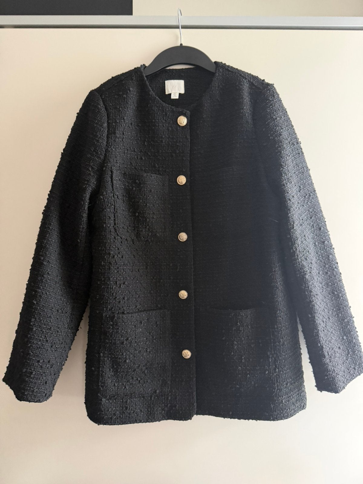 Zwarte tweed jasje met gouden knopen, Ophalen, Zo goed als nieuw, Maat 38/40 (M), Zwart
