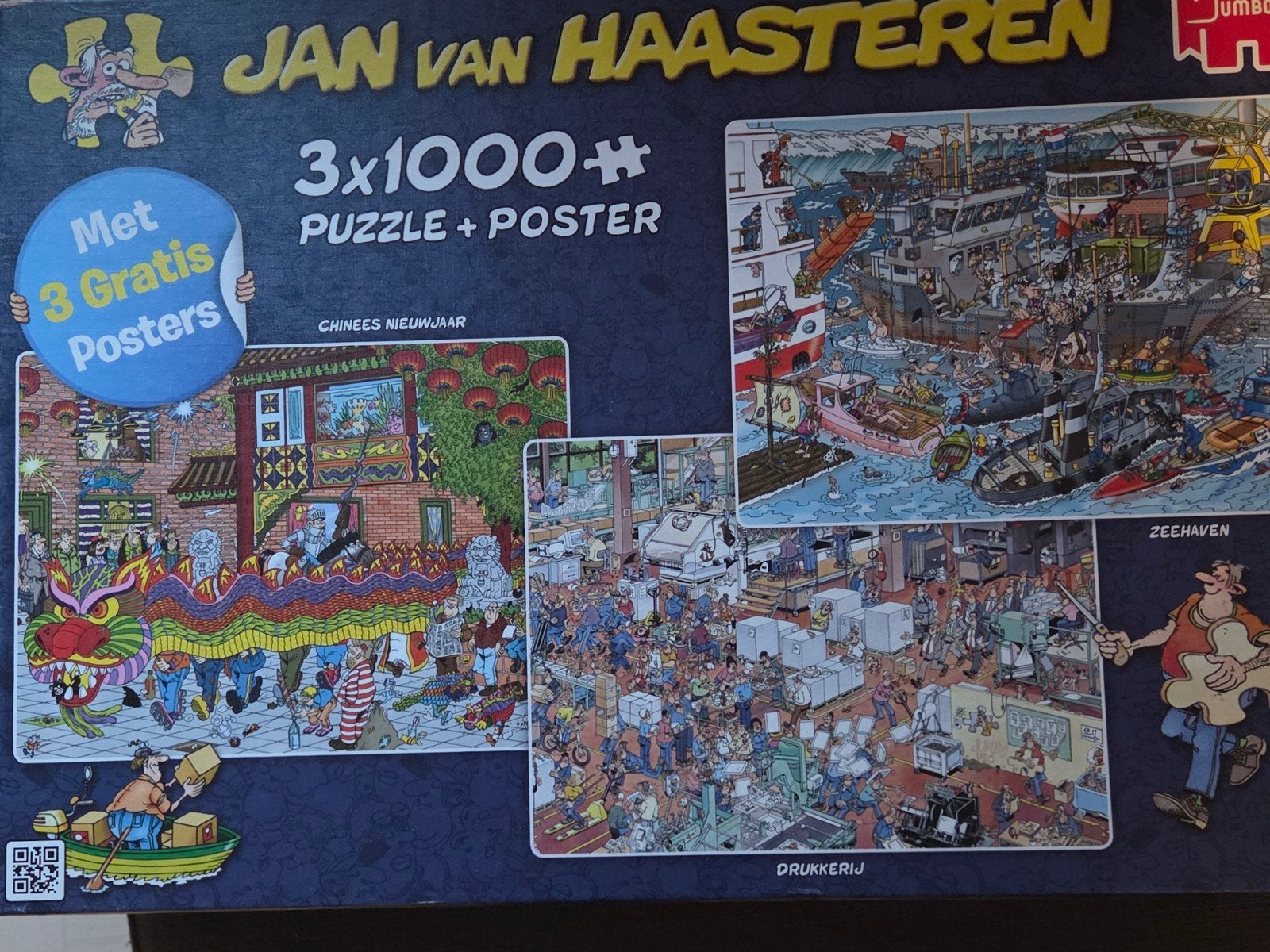 Jan van Haasteren 3x1000 stukjes, koopje!, Ophalen of Verzenden, 500 t/m 1500 stukjes, Gebruikt