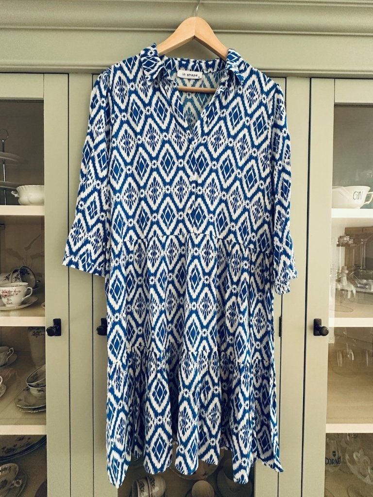 Jurk in Shape  blauw wit maat XL zgan, Kleding | Dames, Jurken, Blauw, Maat 46/48 (XL) of groter, Ophalen of Verzenden, Zo goed als nieuw