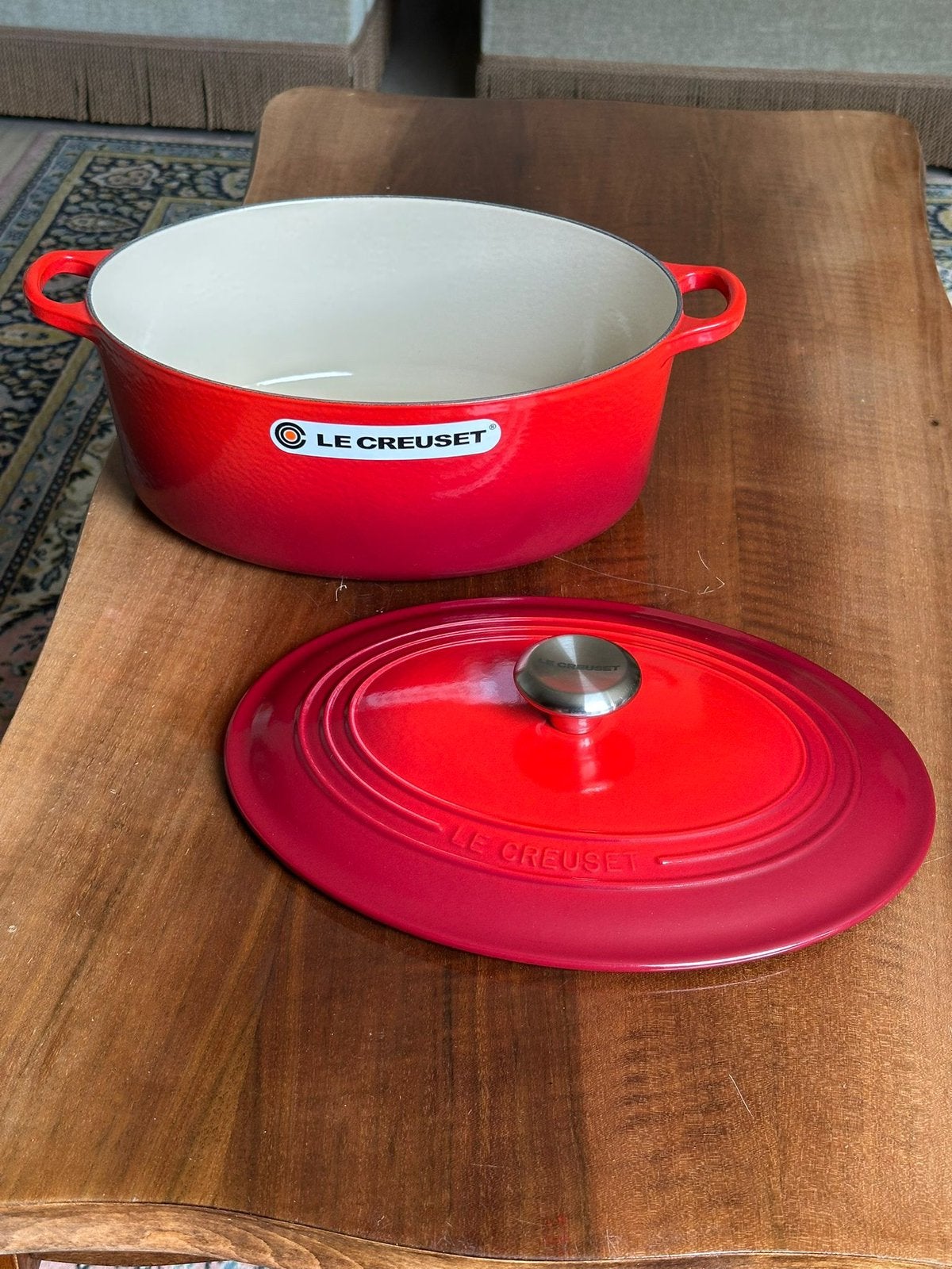 Le Creuset gietijzeren braadpan 31 cm – Cerise (ovaal), Ophalen of Verzenden, Nieuw, Gietijzer