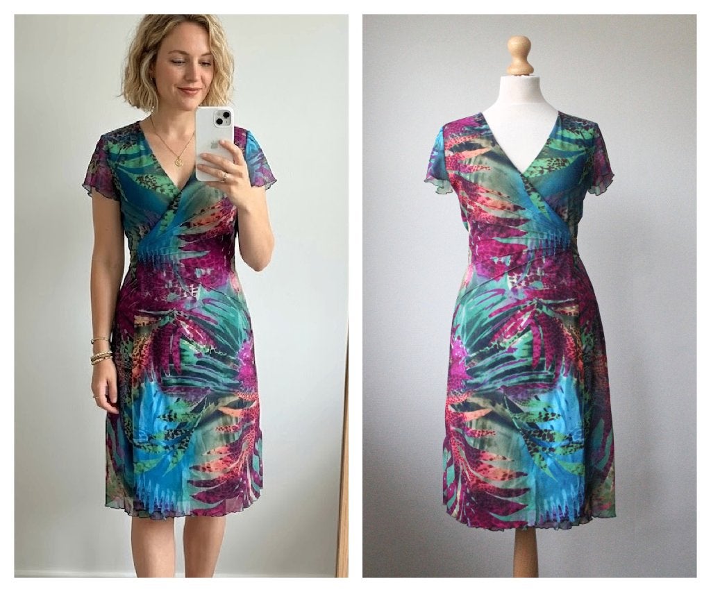 Nicowa - schitterende jurk met kleurrijke print - maat 36, Kleding | Dames, Jurken, Nicowa, Zo goed als nieuw, Maat 36 (S), Boven de knie