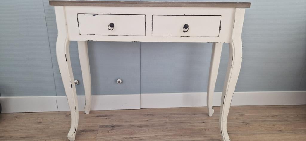 Side table wit met grijs, Ophalen, Gebruikt, 50 tot 100 cm, 25 tot 50 cm