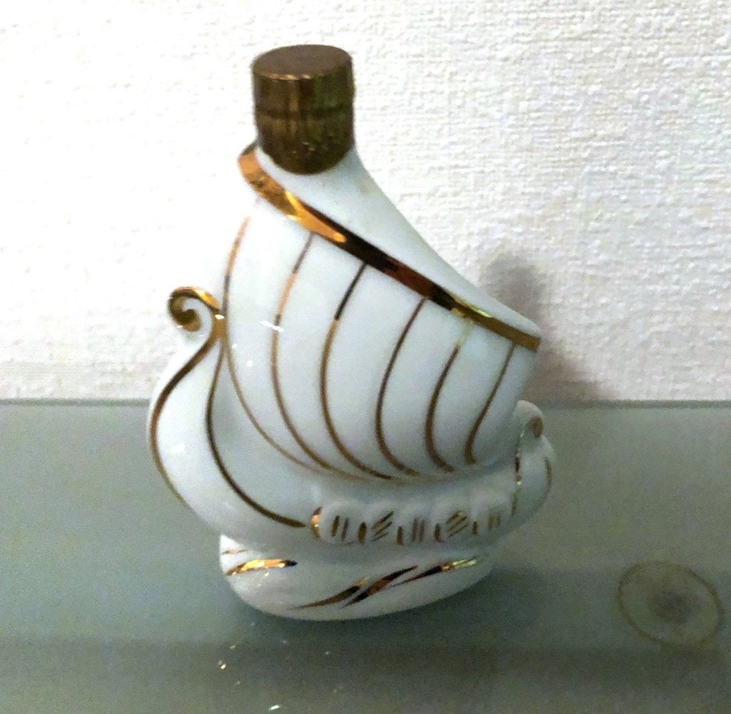 Mini flesje vikingschip Larsen cognac france Limoges, Antiek en Kunst, Ophalen of Verzenden