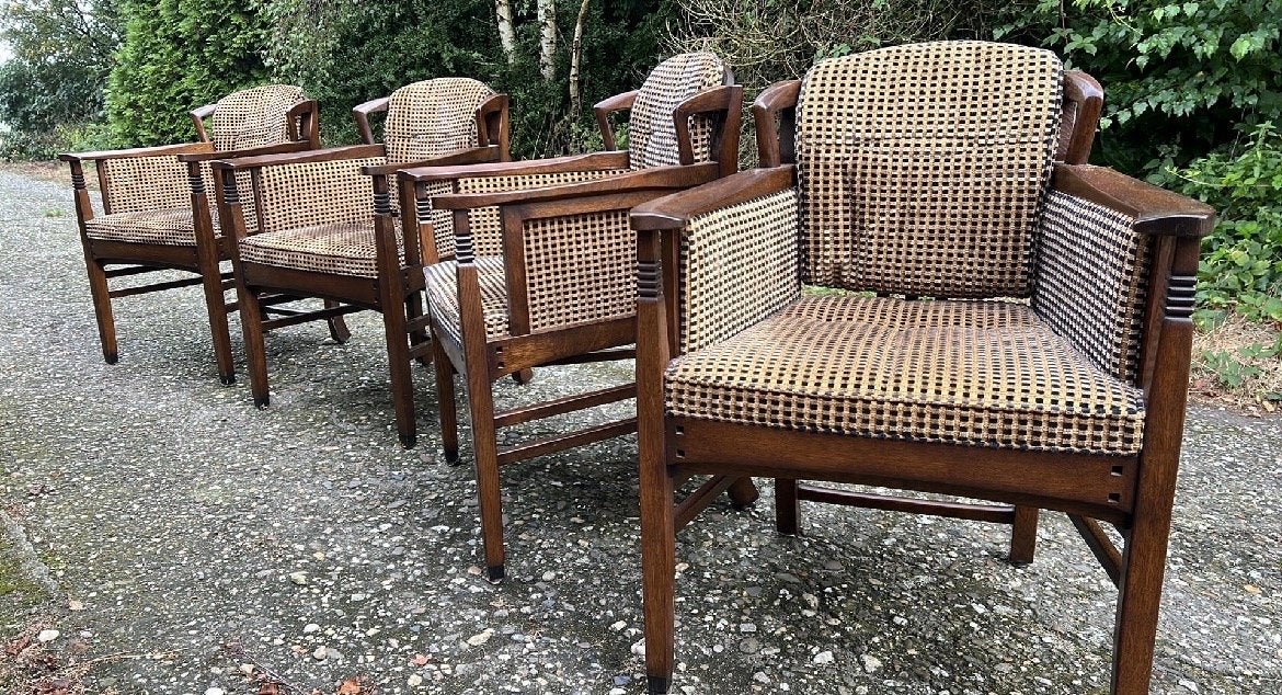 4 Schuitema Jugendstil Eetkamer Armstoelen, Verzenden