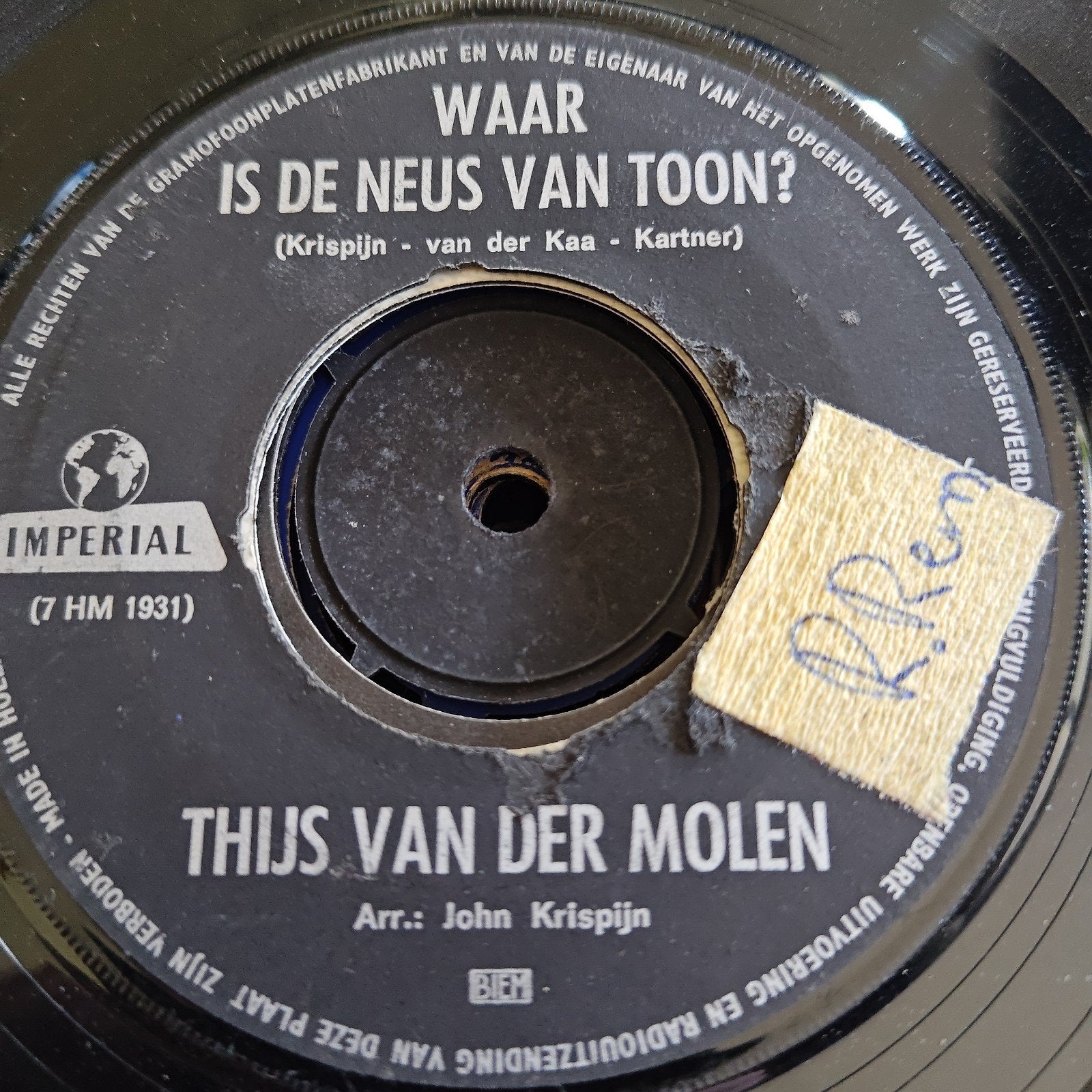 Thijs van der Molen Waar is de neus van Toon? (7 inch), Gebruikt, 7 inch, Ophalen of Verzenden, EP